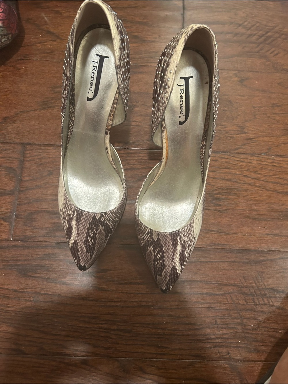 J.Renee Taupe & Brown Snake-Print Pointed Toe Cutout Pumps